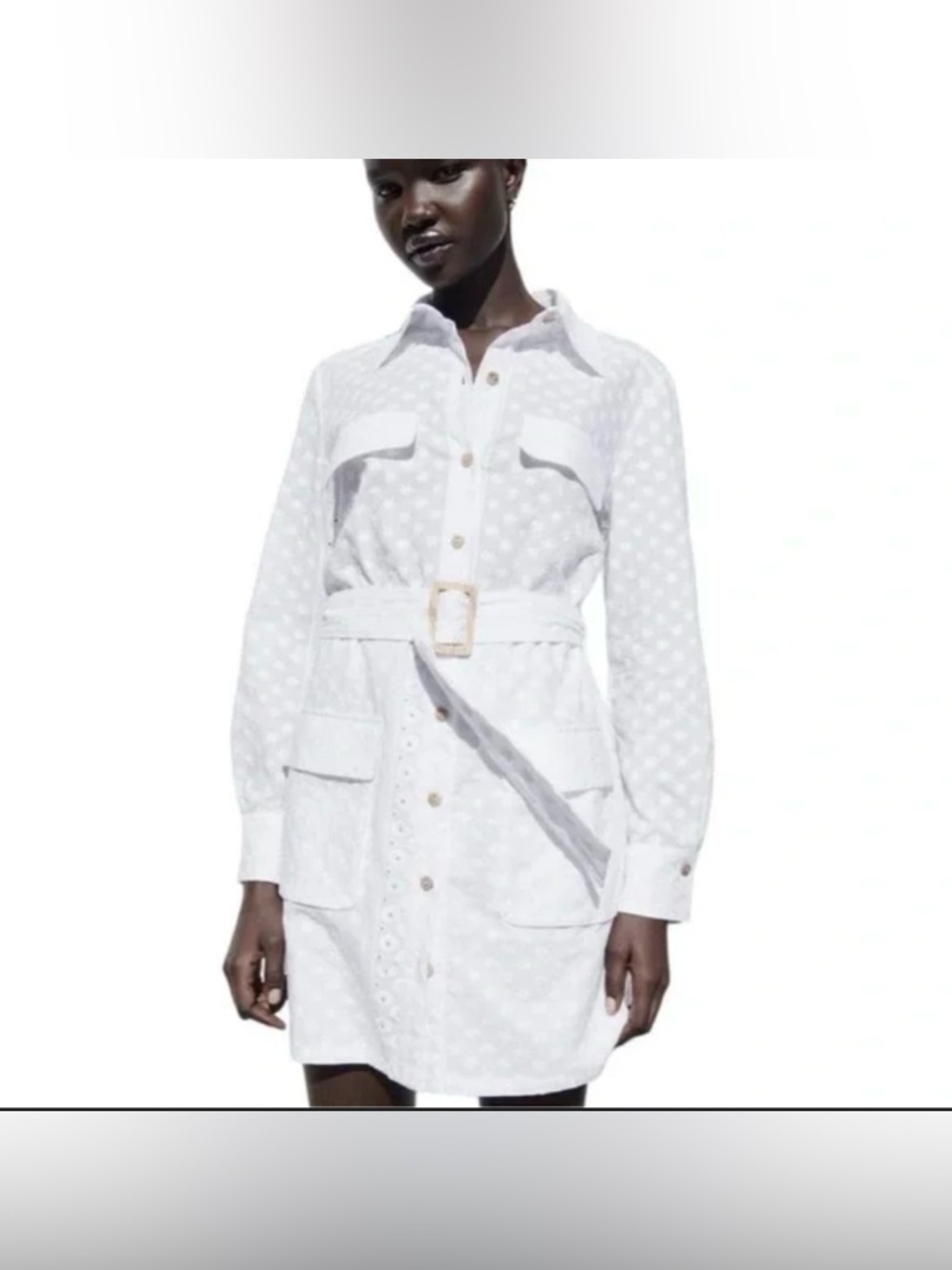 Zara White Eyelet Belted Shirtdress Trench Coat